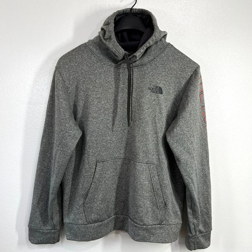 The North Face Drew Peak Hoodie Sweatshirt Mens Large Gray Log‎ Arm Print Casual